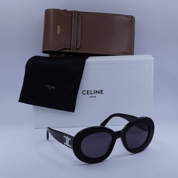 Celine CL40312U TRIOMPHE 01A Oval Sunglasses - Black/Grey - Picture 5 of 10